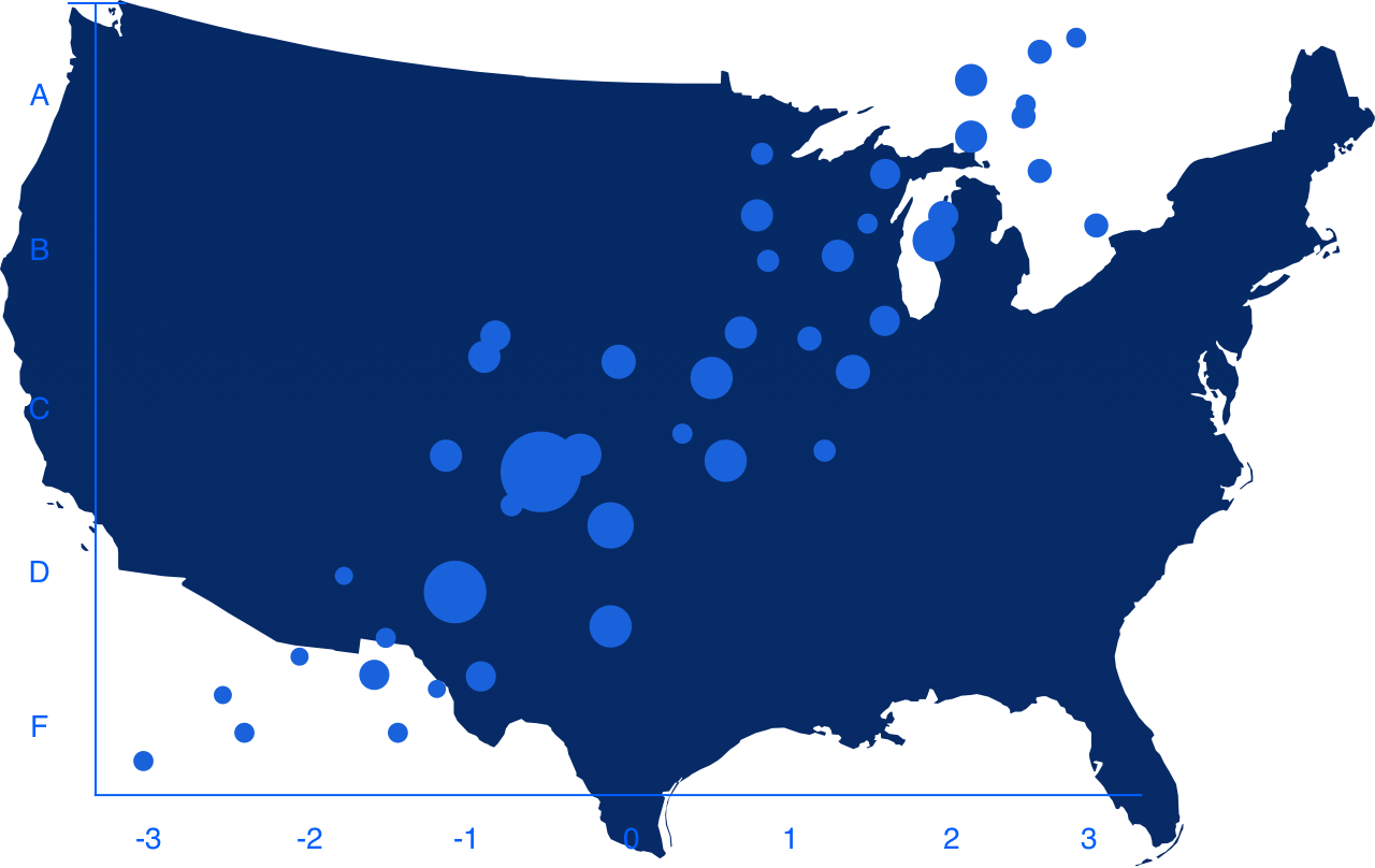 Map of USA with scatterplot overlay